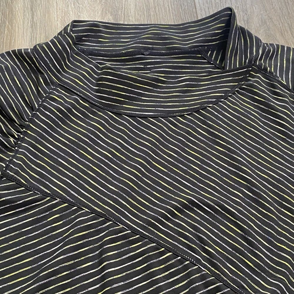 PRANA Top Medium Black Yellow Striped Asymmetric Alicia Pullover Long Sleeve Top - Picture 2 of 9